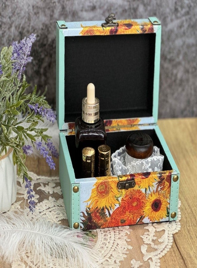 Amedoo Treasure Box Vintage Wooden + PU Leather Decorative Storage Boxes Trinket Jewelry Box Memento Case Box Keepsake Box With Lids Gifts For Kids Girls Women Home Decor (Sunflowers) - Image 4